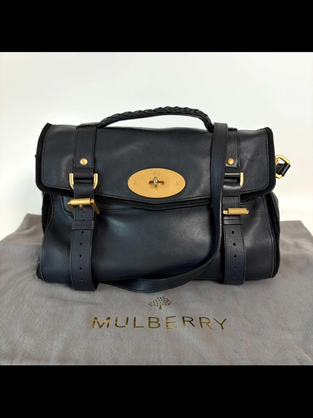 Mulberry Black Leather Satchel with Gold Hardware